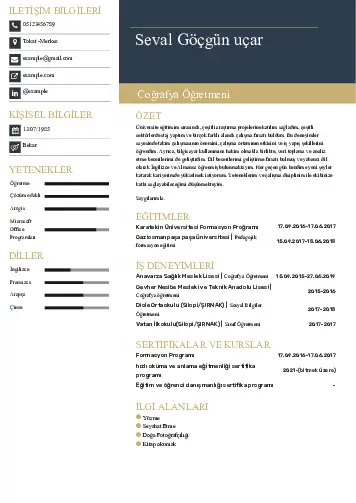 Coğrafya Öğretmeni CV Örnekleri cv indir